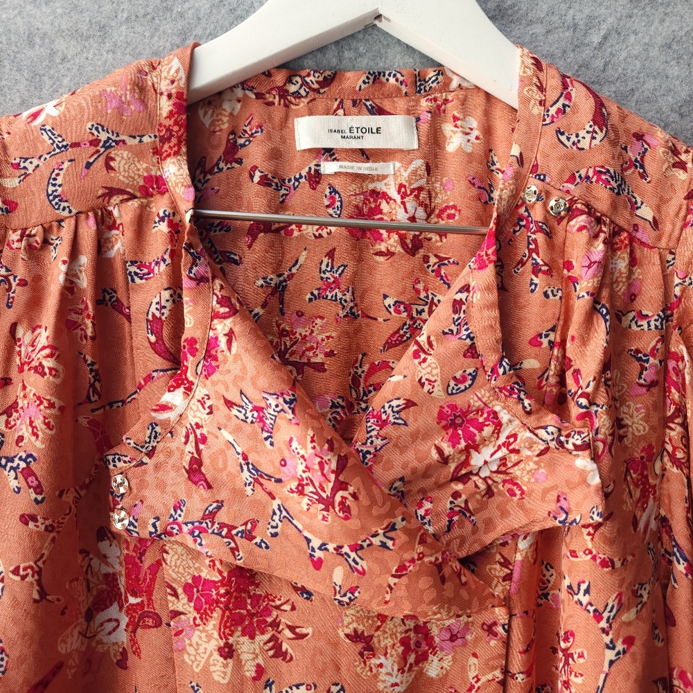 Isabel Marant Etoile Benson Long Sleeve Floral Top in Papaya - Picture 7 of 14